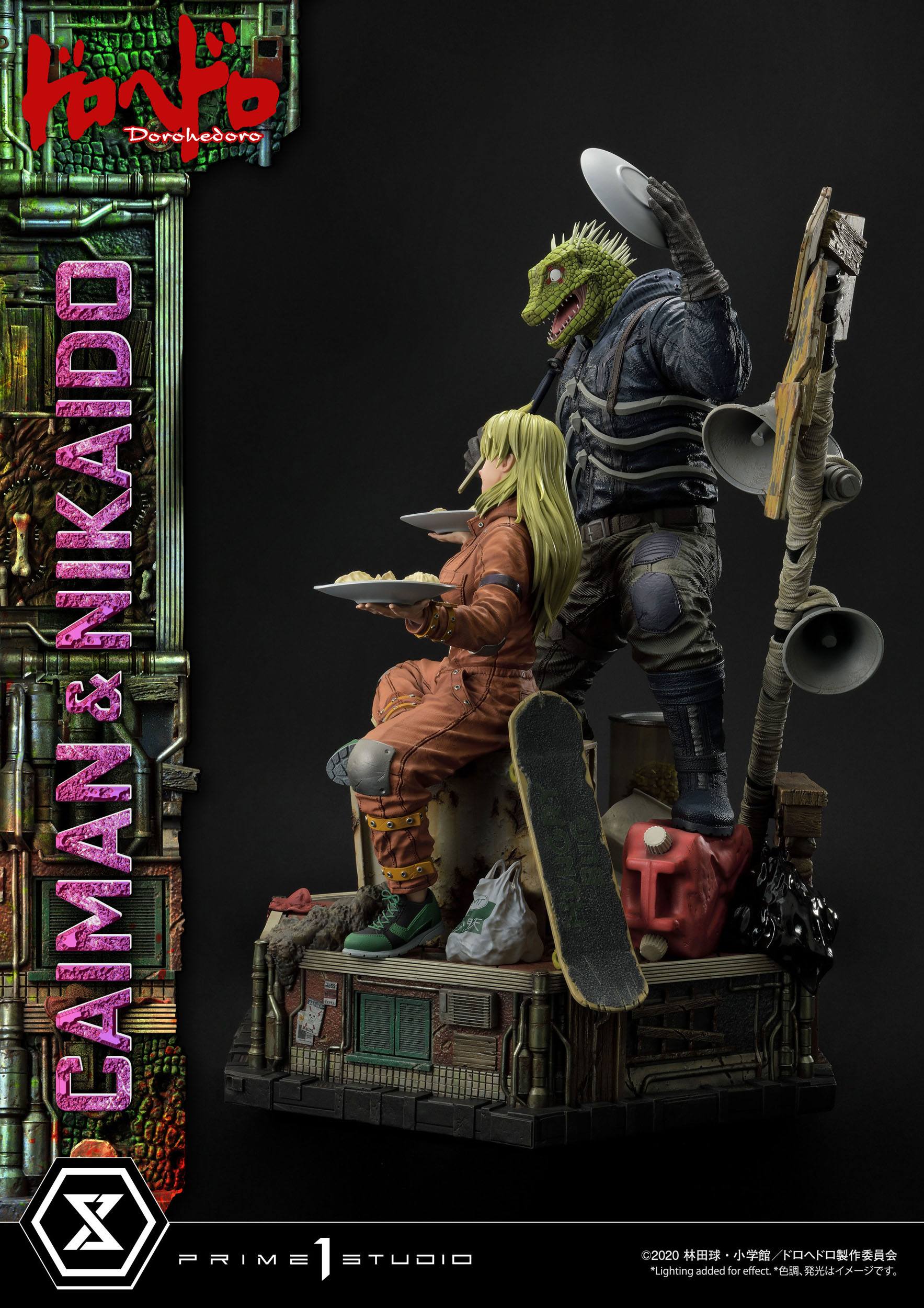 Estatua Caiman y Nikaido Dorohedoro