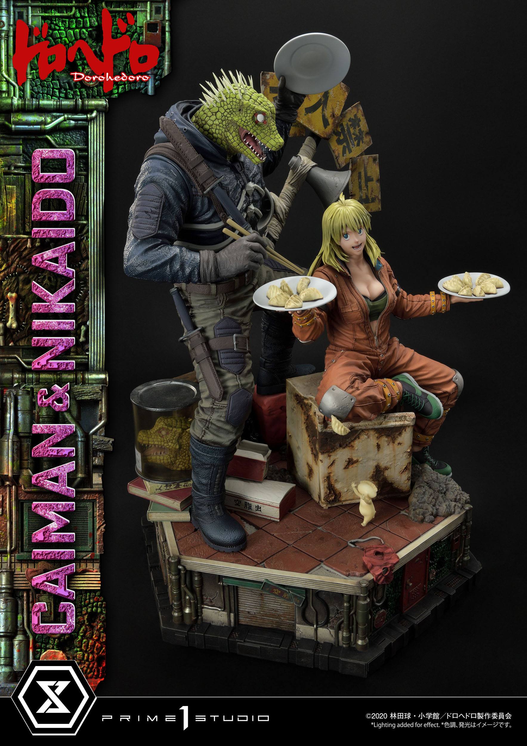 Estatua Caiman y Nikaido Dorohedoro