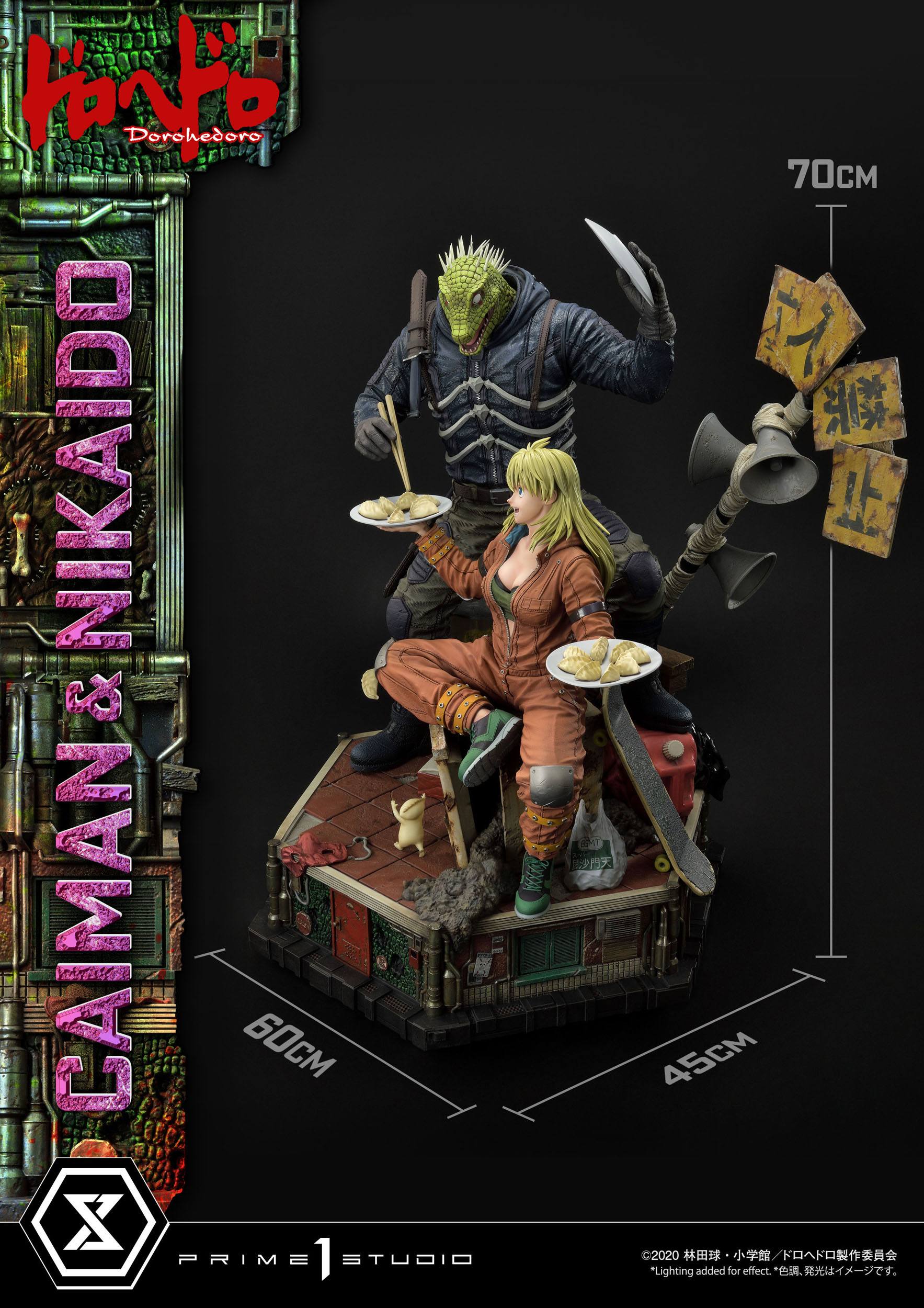 Estatua Caiman y Nikaido Dorohedoro